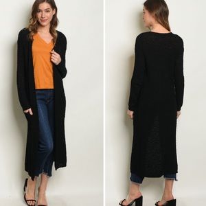 BLACK FRONT POCKET LONG KNITTED CARDIGAN 🌸❤️